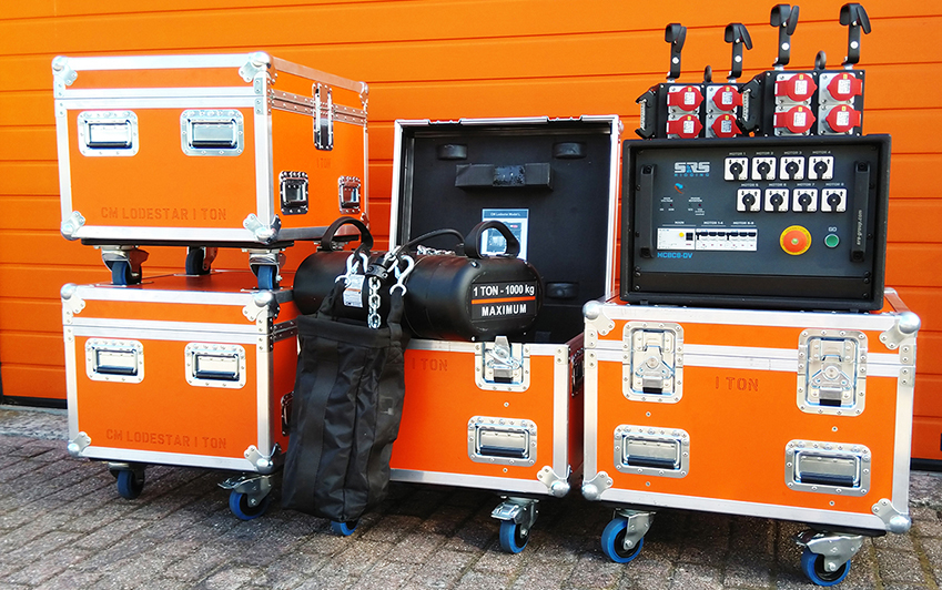 CM Lodestar motortakels en SRS Rigging takelsturing, flightcase oranje