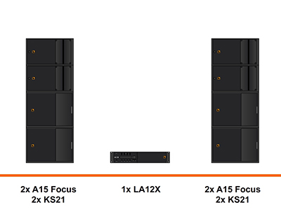 L-Acoustics A15 Focus geluidset huren verhuur, A15, KS21, LA12X, stacked
