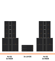 L-Acoustics K3 geluidset huren verhuur, stapel, stack, line-array, K3, KS28, LA12X