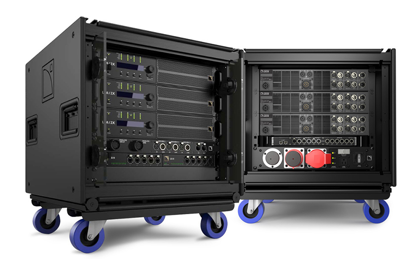 L-Acoustics LA-RAK II AVB versterkerrack achterkant, aansluitingen, inputs, outputs